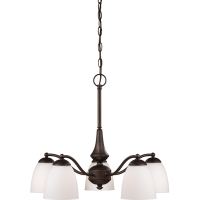Nuvo Lighting 60/5143  Patton - 5 Light Chandelier (Arms Down) with Frosted Glass in Prairie Bronze Finish